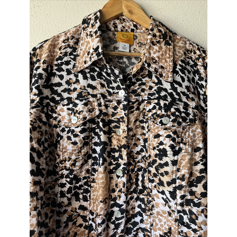 Ruby Rd. Collared Linen Brown Black Button Down N… - image 5